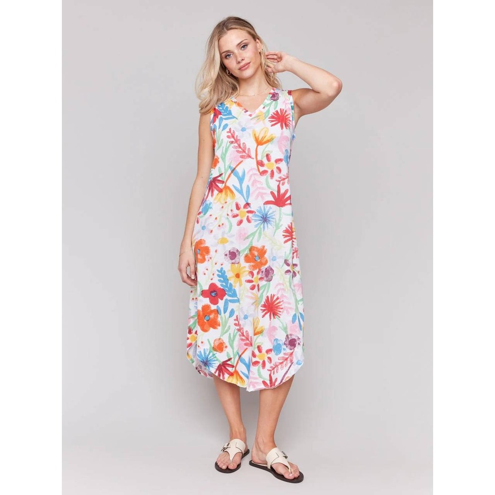 Charlie B Womens XXL Floral V-Neck‎ Sleeveless Midi Dress Cotton Summer Boho